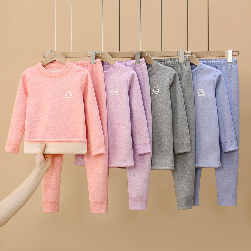 儿童加绒加厚无骨男女宝宝内衣套装秋冬小孩家居服长袖中大童睡衣