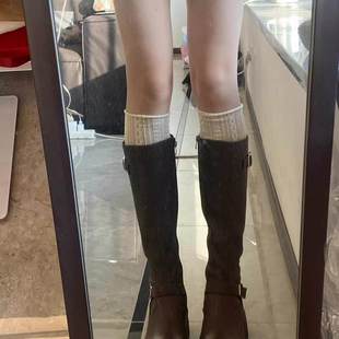 色袜女秋季 堆靴子套穿士靴筒腿白蕾丝套冬堆袜配腿叠骑袜长靴小袜