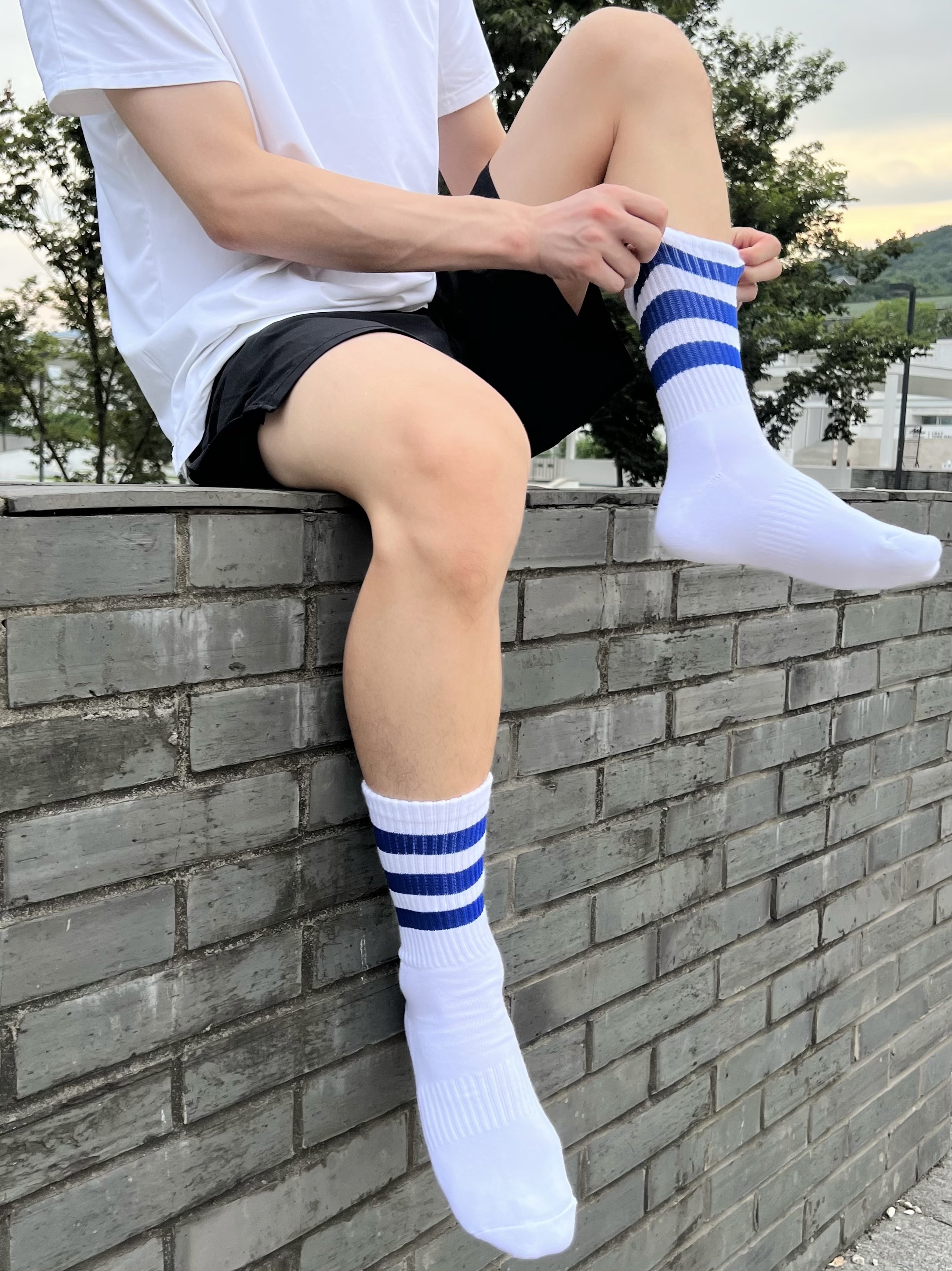 三条杠袜子男中筒纯棉加厚毛巾底