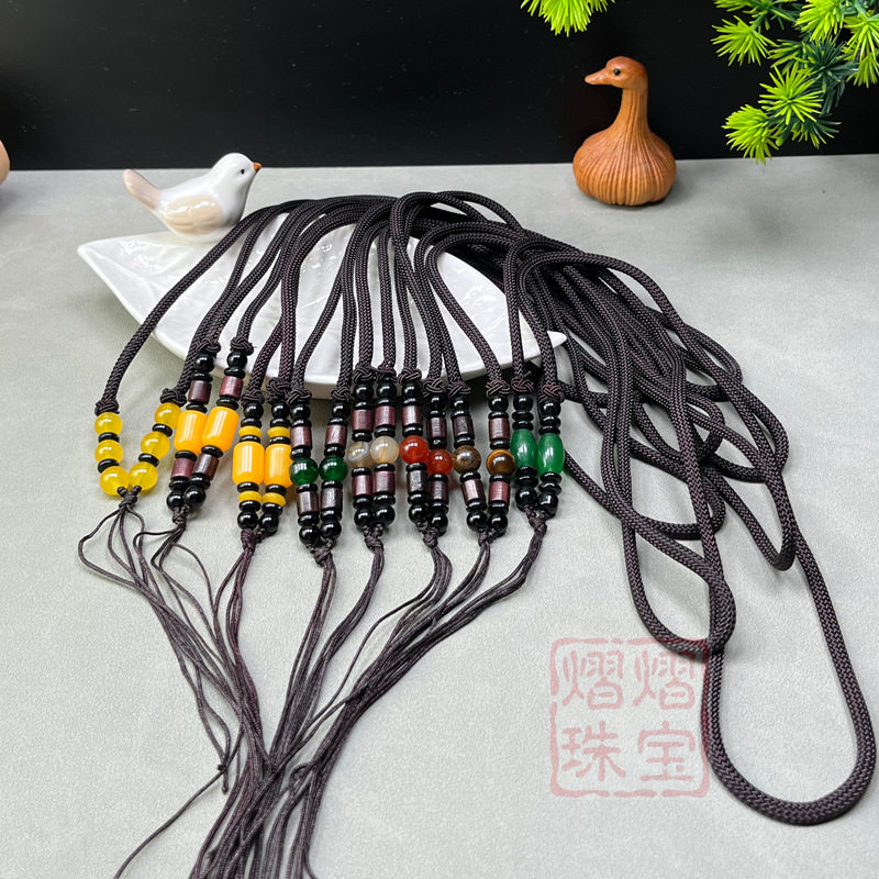 批发咖啡色棕色粗款仿蜜蜡黄圆珠桶珠缠丝玛瑙木桶珠挂绳虎眼玛瑙