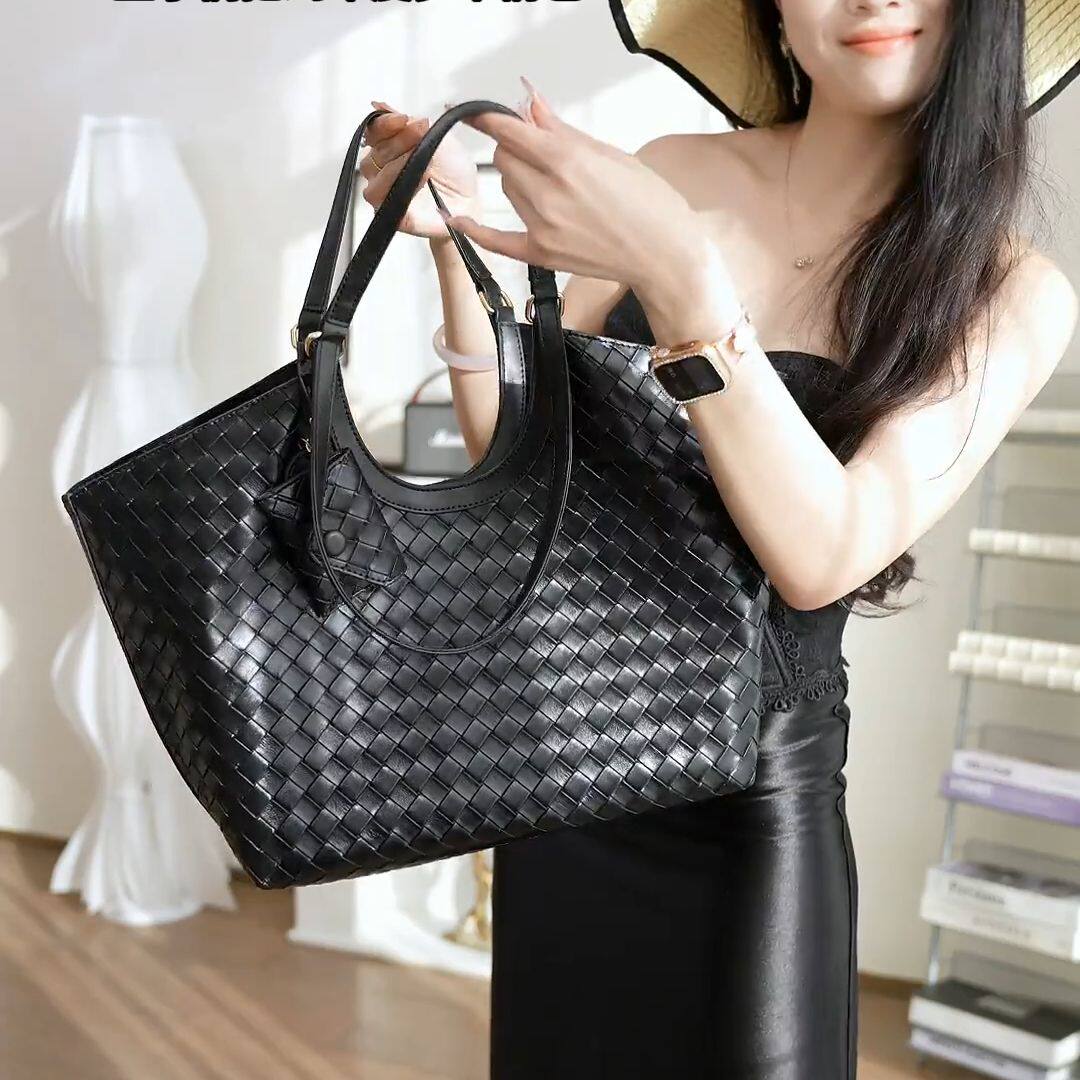 女款简约单肩托特包 2025 新款复古仿编织纹大容量爆款女包