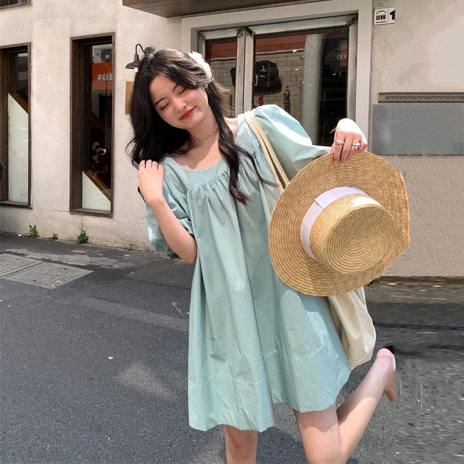 夏季韩版孕妇裙泡泡袖娃娃裙2025宽松百搭法式孕妇连衣裙孕妇夏装