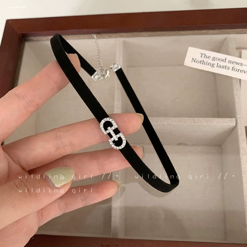 纯欲甜酷纯银字母项链choker