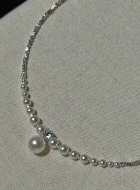 方糖家原创施家强光珍珠渐变项链小众设计高级感锁骨链百搭个性潮
