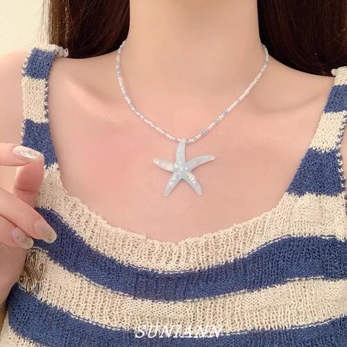 多巴胺海星蓝串珠甜美锁骨链