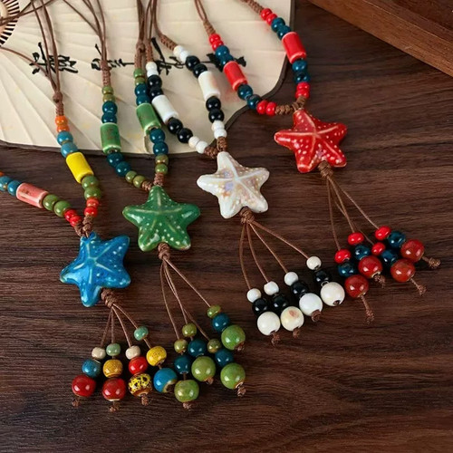 度假风海星陶瓷手工编织吊坠