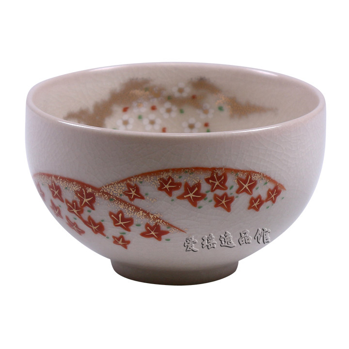 日本进口橘吉茶具手绘茶杯赤绘金彩冰裂釉富士山鼓形主人品茗杯子
