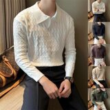 暗条纹衬衫男长袖高级感新款垂坠绸缎感商务休闲正装痞帅M322P58，男装针织衫/毛衣，星座1013-3