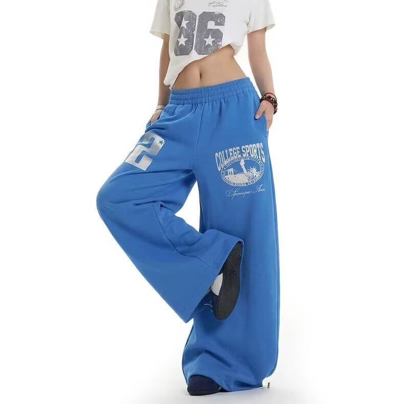 字母印花垂感卫裤秋季新款潮牌宽松运动休闲裤街舞阔腿裤K8137P40，女装休闲裤，星座1013-3