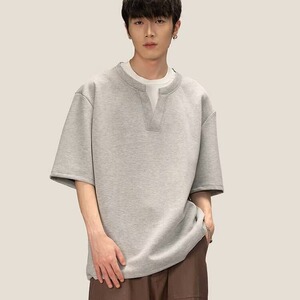 潮牌假两件短袖男夏季设计感V领T恤高街青少年宽松半袖衫T103P40，男装T恤，星座1013-3