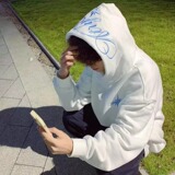 高街北极星星字母刺绣连帽卫衣男秋冬季重磅纯棉帽衫上衣W314P45，男装卫衣，星座1013-3