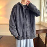 潮流水洗拉链做旧连帽卫衣拉链插袋外套宽松廓上衣日系百搭W35P65，男装卫衣，星座1013-3
