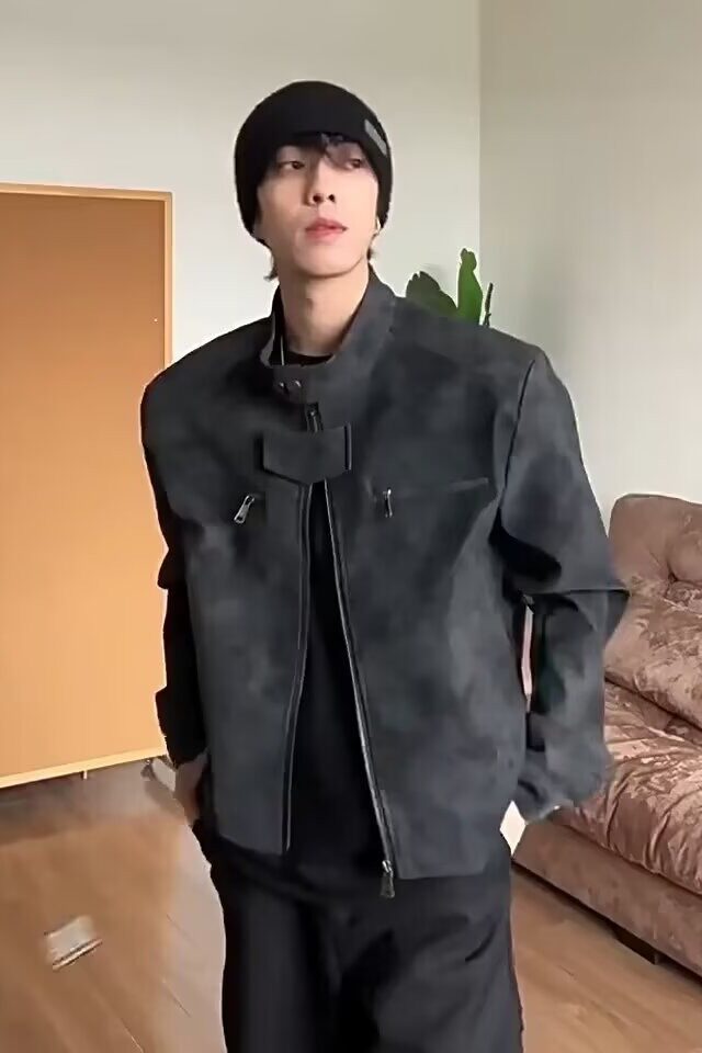 潮流皮衣外套男春秋季复古百搭拉链宽松机车服pu皮夹克潮PY41P60图片
