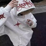 高街北极星星字母刺绣连帽卫衣男秋冬季重磅纯棉帽衫上衣W314P45，男装卫衣，星座1013-3