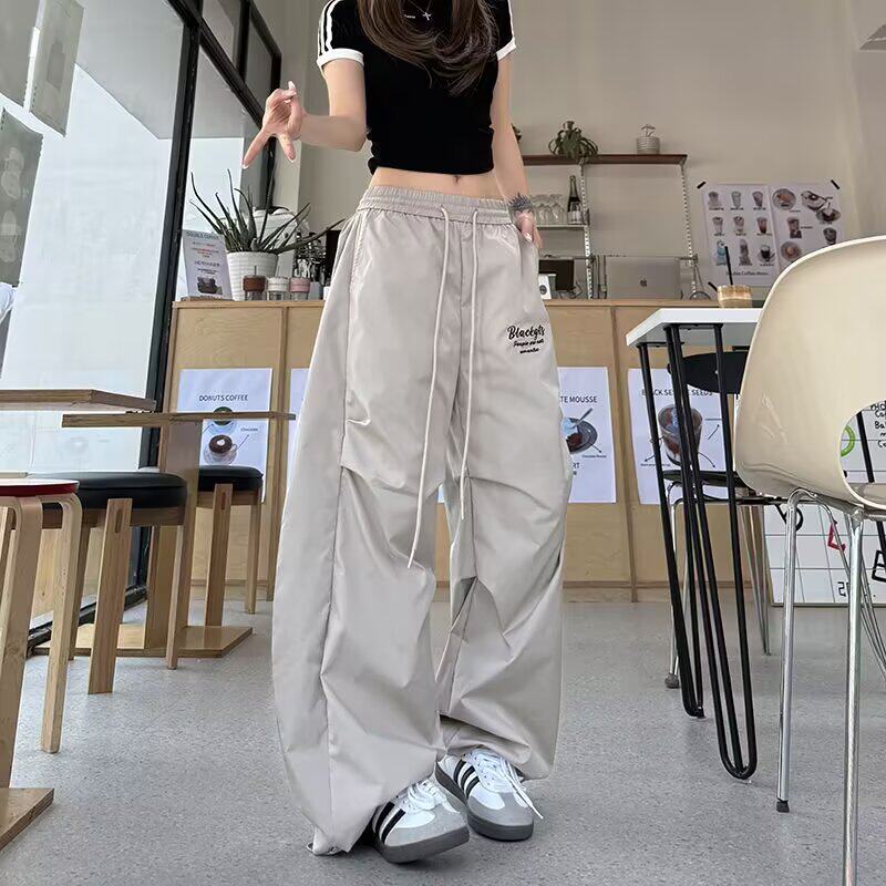 美式复古香蕉弯刀裤感褶皱伞兵工装裤男女阔腿宽松长裤K8017P45，女装休闲裤，星座1013-3