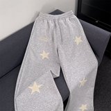 秋冬星星印花休闲裤女美式复古高街设计感百搭直筒阔腿裤K8085P55，女装休闲裤，星座1013-3
