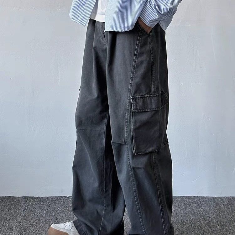 水洗工装裤春秋款男生宽松直筒垂感长裤日系慵懒风裤子男K131P65，男装休闲裤，星座1013-3