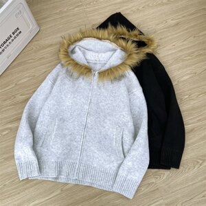 气质秋冬季复古座山雕毛领外套男女小众设计感工装毛衣潮M418P75