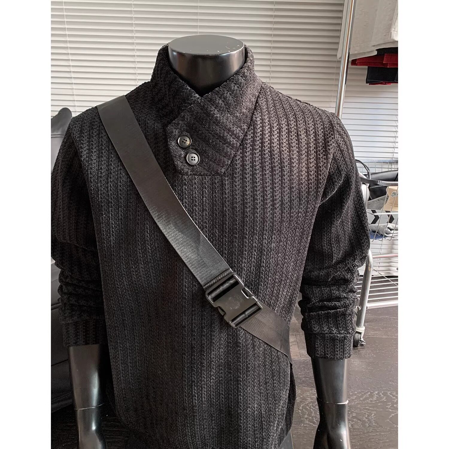 鱼骨纹钮扣高领T男生春季穿搭正肩长袖T恤内搭打底上衣W312P40，男装卫衣，星座1013-3