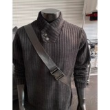 鱼骨纹钮扣高领T男生春季穿搭正肩长袖T恤内搭打底上衣W312P40，男装卫衣，星座1013-3