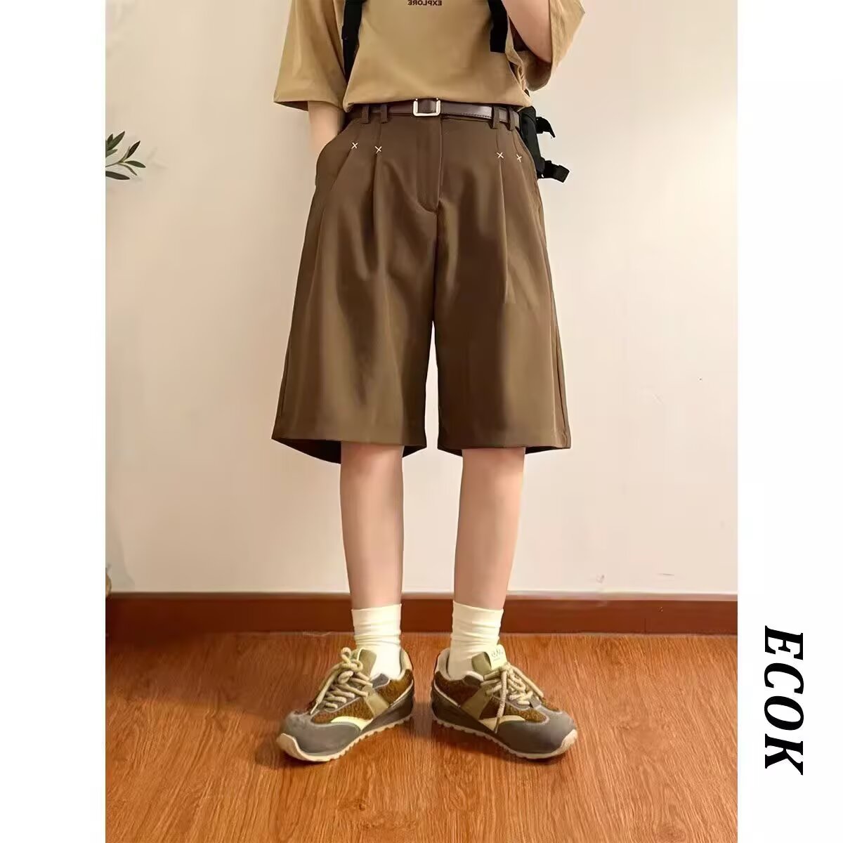 短裤男夏季日系复古垂坠感休闲中裤松紧腰宽松西装五分裤DK359P40,男装牛仔裤,星座1013-3