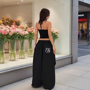 辣妹爵士抽绳降落伞裤褶皱工装女高街宽松休闲拖地阔腿裤K8125P48图片