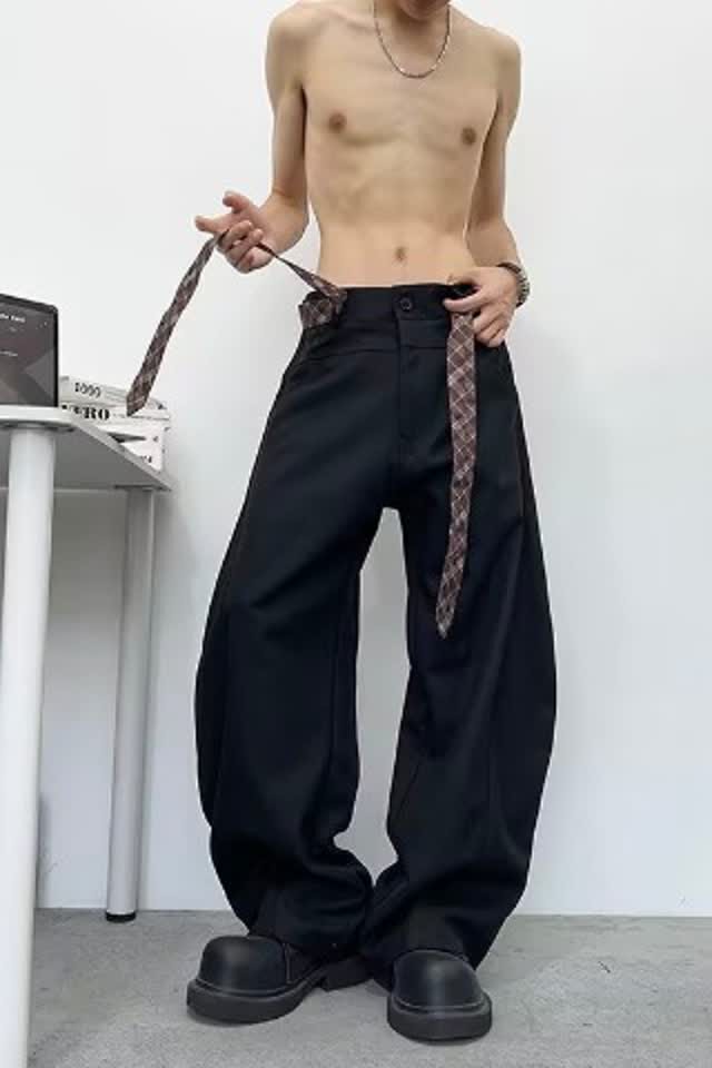 复古高级感休闲弯刀裤西裤女小众设计感百搭垂感阔腿裤XK332P50图片