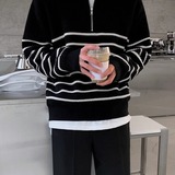 毛衣男秋冬季半高领拉链毛衣男装宽松休闲条纹外穿针织衫M1836P55，男装针织衫/毛衣，星座1013-3