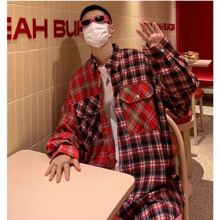 翻领外套男春秋季ins潮牌街头痞帅格子衬衫高级感休闲夹克C449P38,男装衬衫,星座1013-3
