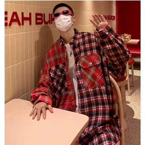 翻领外套男春秋季ins潮牌街头痞帅格子衬衫高级感休闲夹克C449P38图片
