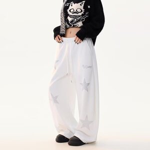 美式裤子高街刺绣星星牛仔裤男款设计感修身直筒微喇裤K8103P50图片