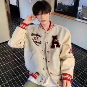 复古重磅撞色拼接字母刺绣棒球服外套男春秋百搭情侣夹克JK329P70图片