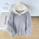 撞色假两件针织连帽毛衣外套男轻奢复古高级感情侣装上衣M5701P65，男装针织衫/毛衣，星座1013-3