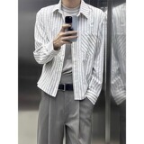 春秋泡泡纱条纹衬衫男正肩长袖衬衣美式cleanfit薄款外套C822P45，男装衬衫，星座1013-3