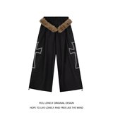 黑色休闲工装裤女秋冬新款酷飒风高腰直筒宽松显瘦阔腿裤K8099P65，男装牛仔裤，星座1013-3