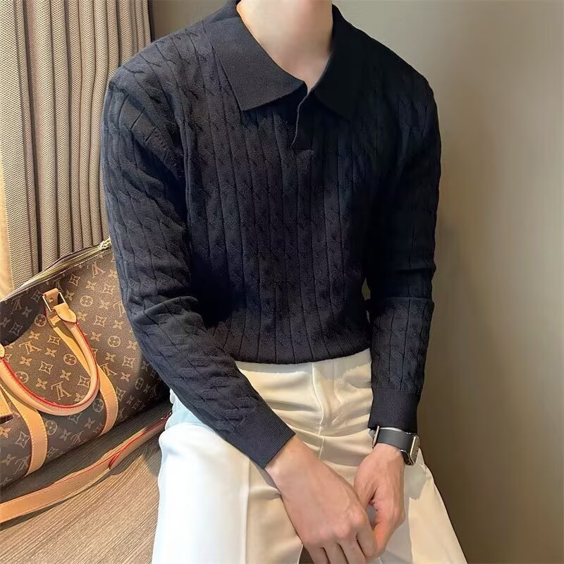 暗条纹衬衫男长袖高级感新款垂坠绸缎感商务休闲正装痞帅M322P58，男装针织衫/毛衣，星座1013-3