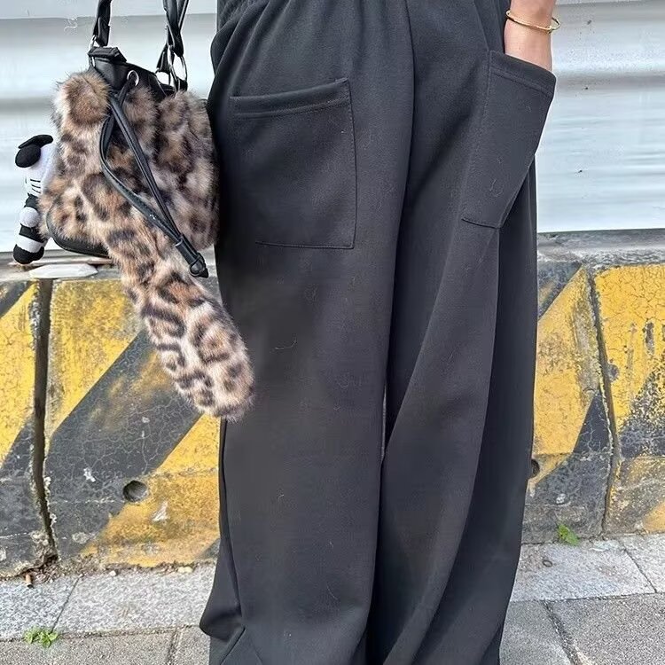 美式复古黑色铆钉烫钻工装休闲裤女高街宽松垂感阔腿裤子K8114P55,女装休闲裤,星座1013-3