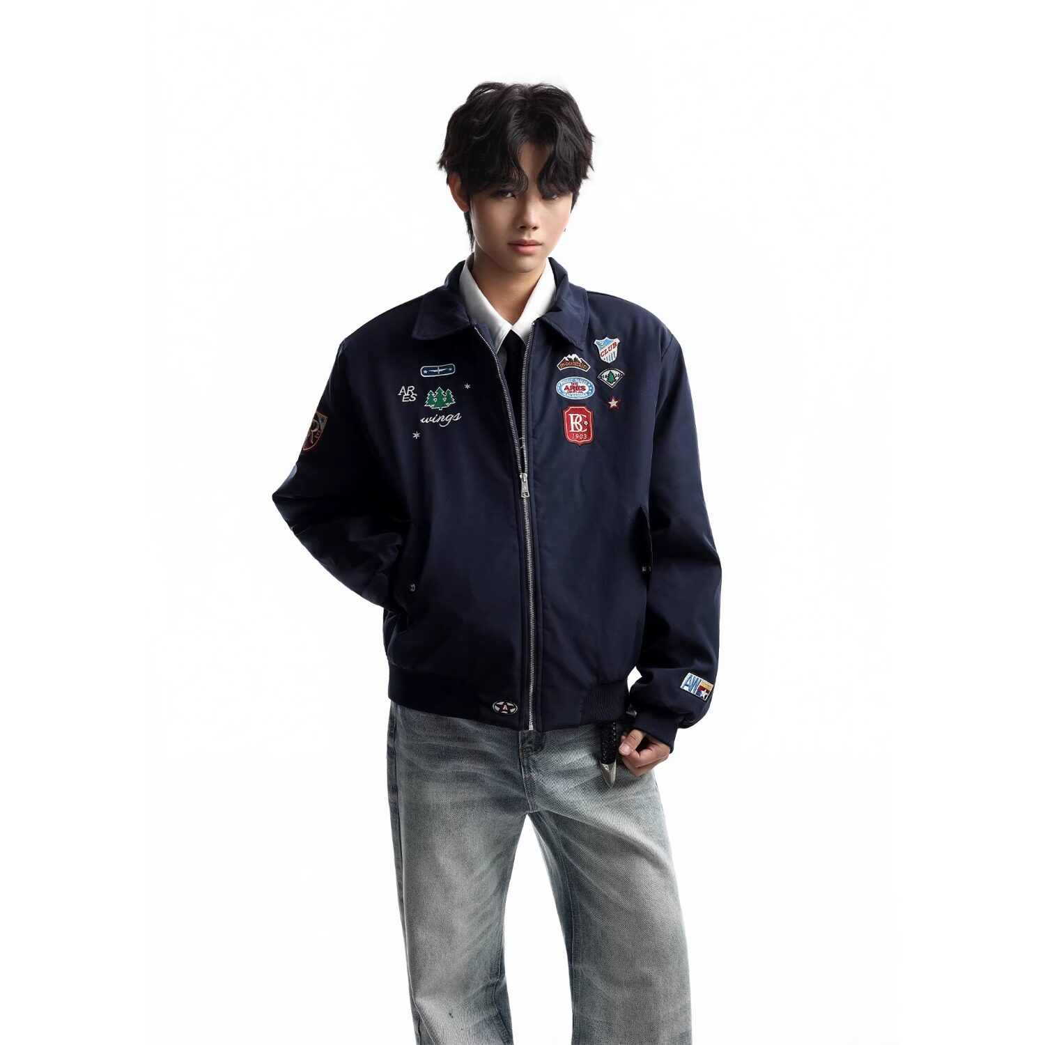 美式复古徽章刺绣飞行夹克男女宽松外套设计感潮JK335P65，男装夹克，星座1013-3