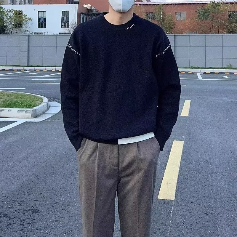 休闲ing宽松简约毛衣男女潮流情侣装圆领套头针织衫秋冬M21P55,男装针织衫/毛衣,星座1013-3