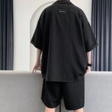夏款男士青少年港风运动套装短袖衬衫短裤休闲时尚两件套A52P55，男装休闲套装，星座1013-3