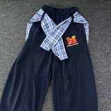 美式街头绑带可拆卸格子拼接休闲裤宽松直筒阔腿弯刀长裤K8076P55，女装休闲裤，星座1013-3