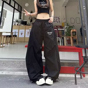 美式复古香蕉弯刀裤感褶皱伞兵工装裤男女阔腿宽松长裤K8017P45图片