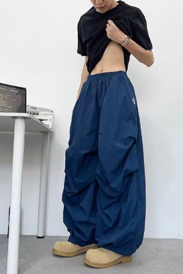 速干工装裤女夏季美式高街运动阔腿休闲嘻哈爵士舞弯刀裤K8038P45图片