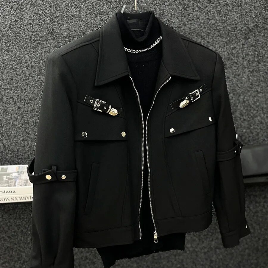 潮牌金属解构绑带设计感工装夹克男春秋季痞帅短款外套潮JK249P70,男装夹克,星座1013-3