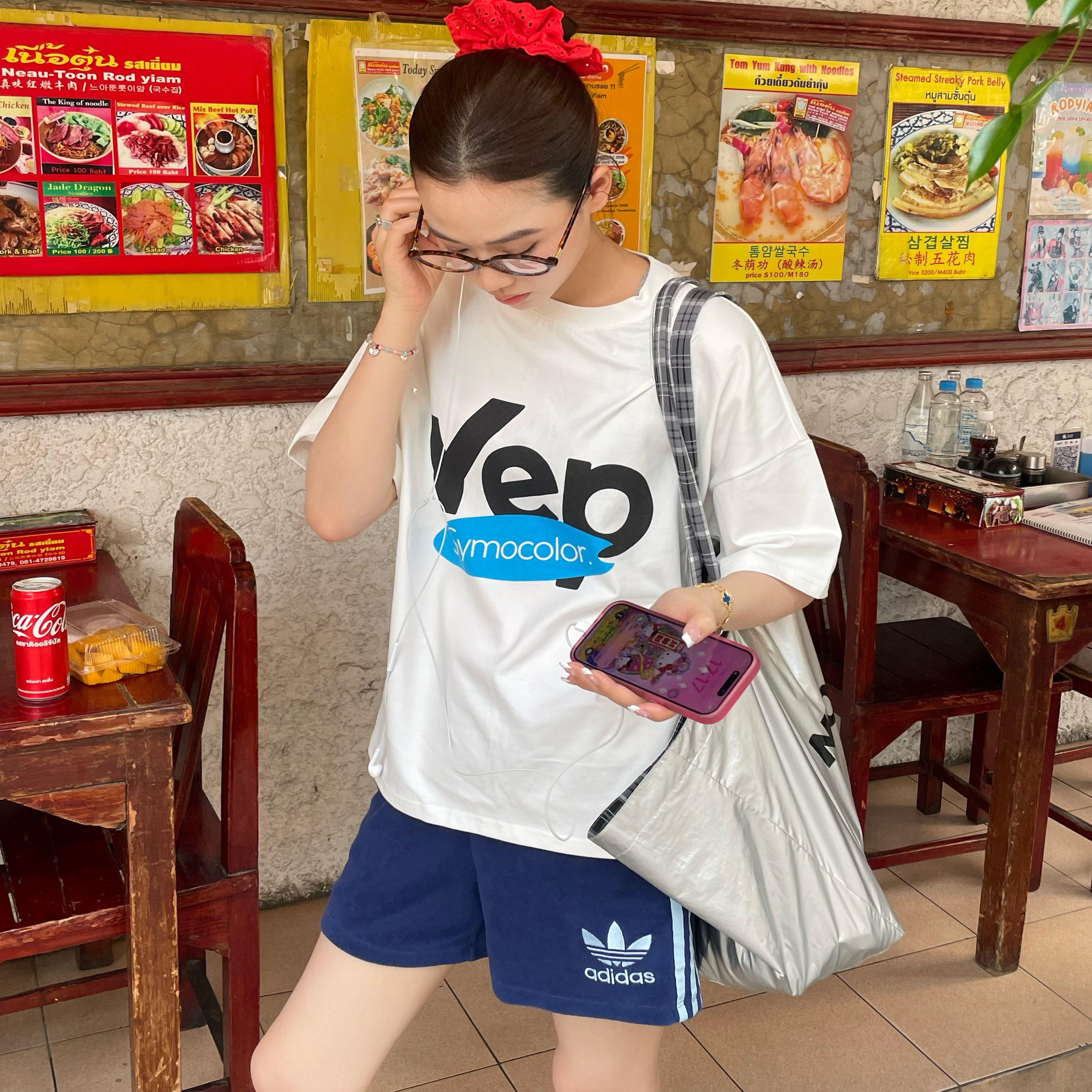 SYMOCOLOR 夏季新款圆领宽松T恤女印花字母显瘦百搭凉感上衣短袖图片