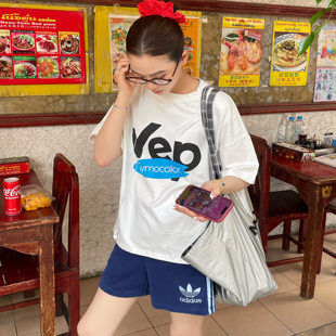 SYMOCOLOR 夏季新款圆领宽松T恤女印花字母显瘦百搭凉感上衣短袖