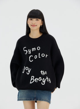 SYMOCOLOR复古潮牌不规则字母提花圆领毛衣男女春秋季休闲针织衫
