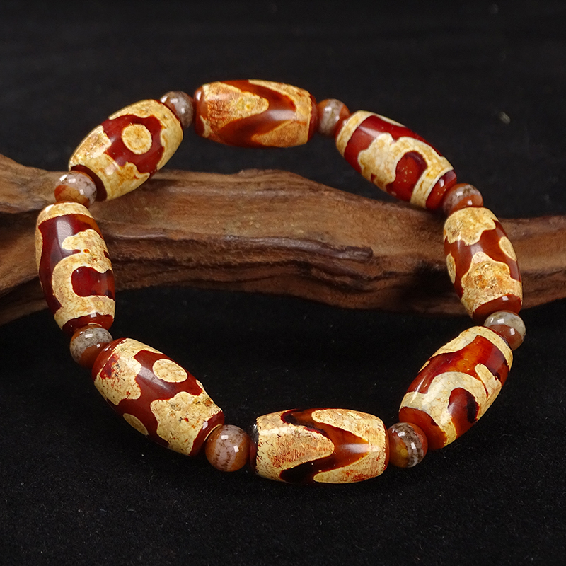 红肉金沁钙化西藏天珠手串