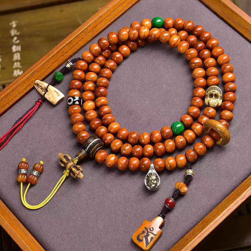 藏传回流牦牛骨108颗佛珠念珠藏式文玩老骨阿呆跑圈侧挂配饰脖挂