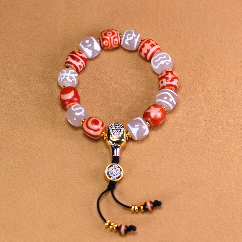 5A级天然西藏真品老矿原石玛瑙白豪红肉多宝天珠手串11*12mm左右